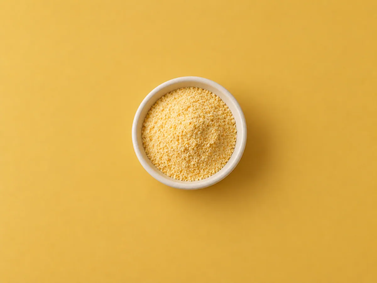 Fine golden seasoning in a small ivory dish.